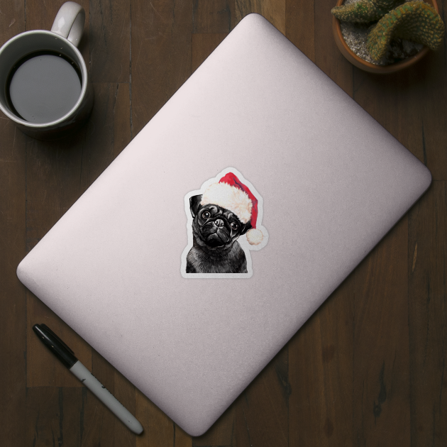 Christmas Black Pug by bignosework